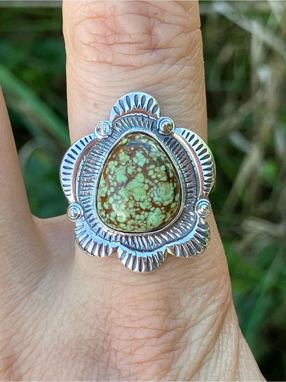 Genuine Green Turquoise Sterling Silver Ring Size 8